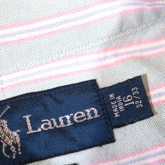 Polo Ralph Lauren Thick Button Up Down Front White Shirt Teal Strip Size 16 - 32 - Picture 2 of 8